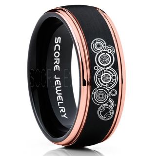 Doctor Who Ring, Gallifreyan Ring Doctor Who Jewelry, Doctor Who Wedding Band, Doctor Who Wedding Ring, 8mm Black Tungsten Ring
