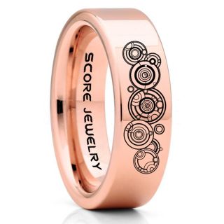Doctor Who Ring, Gallifreyan Ring Doctor Who Jewelry, Doctor Who Wedding Band, Doctor Who Wedding Ring, 6mm 14K Rose Gold Tungsten Ring