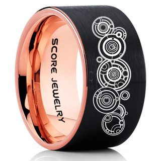 Doctor Who Ring, Gallifreyan Ring Doctor Who Jewelry, Doctor Who Wedding Band, Doctor Who Wedding Ring, 10mm Black Tungsten Ring