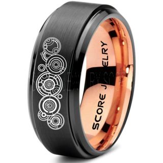 Doctor Who Ring, Gallifreyan Ring Doctor Who Jewelry, Doctor Who Wedding Band, Doctor Who Wedding Ring, 8mm Black Tungsten Ring