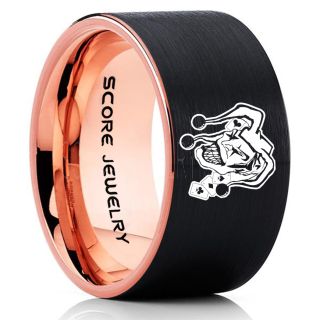 Joker Ring, Joker Card Suit Ring, Joker Wedding Ring, Black Joker Ring, Joker Wedding Band, 10mm Black Tungsten Ring