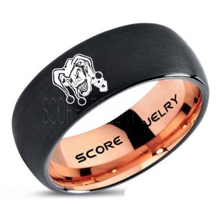 Joker Ring, Joker Card Suit Ring, Joker Wedding Ring, Black Joker Ring, Joker Wedding Band, 8mm Black Tungsten Ring