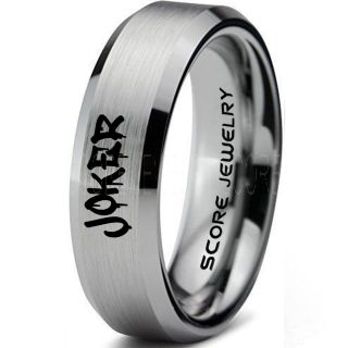 Joker Ring, Joker Card Suit Ring, Joker Wedding Ring, Silver Joker Ring, Joker Wedding Band, 6mm Silver Tungsten Ring