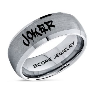 Joker Ring, Joker Card Suit Ring, Joker Wedding Ring, Silver Joker Ring, Joker Wedding Band, 8mm Silver Tungsten Ring, Silver Wedding Ring, Silver Wedding Band