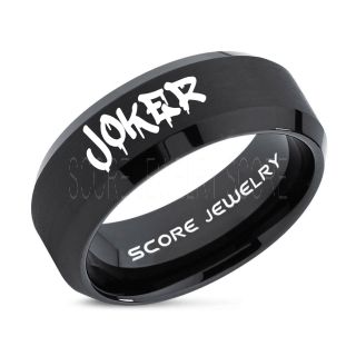 Joker Ring, Joker Card Suit Ring, Joker Wedding Ring, Black Joker Ring, Joker Wedding Band, 8mm Black Tungsten Ring, Black Wedding Ring, Black Wedding Band