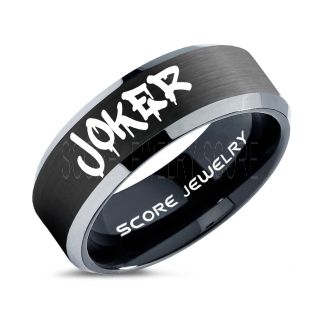 Joker Ring, Joker Card Suit Ring, Joker Wedding Ring, Black Joker Ring, Joker Wedding Band, 8mm Black Tungsten Ring, Black Wedding Ring, Black Wedding Band
