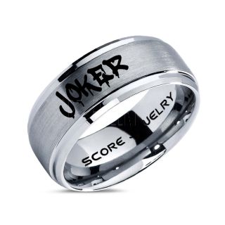 Joker Ring, Joker Card Suit Ring, Joker Wedding Ring, Silver Joker Ring, Joker Wedding Band, 8mm Silver Tungsten Ring, Silver Wedding Ring, Silver Wedding Band
