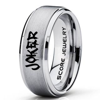 Joker Ring, Joker Card Suit Ring, Joker Wedding Ring, Silver Joker Ring, Joker Wedding Band, 8mm Silver Tungsten Ring, Silver Wedding Ring, Silver Wedding Band