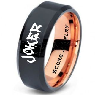Joker Ring, Joker Card Suit Ring, Joker Wedding Ring, Black Joker Ring, Joker Wedding Band, 8mm Black Tungsten Ring, Black Wedding Ring, Black Wedding Band