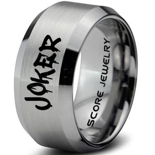 Joker Ring, Joker Card Suit Ring, Joker Wedding Ring, Silver Joker Ring, Joker Wedding Band, 10mm Silver Tungsten Ring, Silver Wedding Ring, Silver Wedding Band