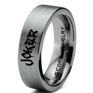 Joker Ring, Joker Card Suit Ring, Joker Wedding Ring, Silver Joker Ring, Joker Wedding Band, 6mm Silver Tungsten Ring
