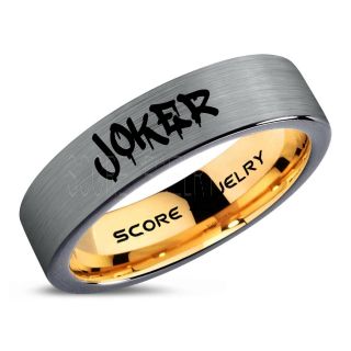 Joker Ring, Joker Card Suit Ring, Joker Wedding Ring, Silver Joker Ring, Joker Wedding Band, 6mm Silver Tungsten Ring, Silver Wedding Band, Silver Ring