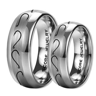 2 Piece Couple Set Fishing Rings, Fish Hook Rings, Silver Tungsten Rings, Silver Wedding Bands, Hunting Rings, Fish Hooks Wedding Bands, Hunting Wedding Bands