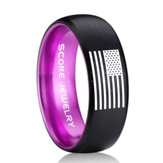 American Flag Ring, American Flag Wedding Band, 8mm Black Tungsten Ring, Black Wedding Band, Black Tungsten Band, Military Ring