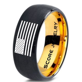 American Flag Ring, American Flag Wedding Band, 8mm Black Tungsten Ring, Black Wedding Band, Black Tungsten Band, Military Ring