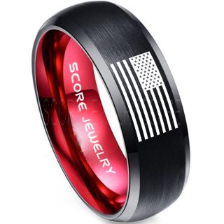 American Flag Ring, American Flag Wedding Band, 8mm Black Tungsten Ring, Black Wedding Band, Black Tungsten Band, Military Ring