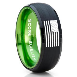 American Flag Ring, American Flag Wedding Band, 8mm Black Tungsten Ring, Black Wedding Band, Black Tungsten Band, Military Ring