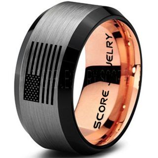 American Flag Ring, American Flag Wedding Band, 10mm Silver Tungsten Ring, Silver Wedding Band, Silver Tungsten Band, Military Ring