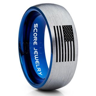 American Flag Ring, American Flag Wedding Band, 8mm Silver Tungsten Ring, Silver Wedding Band, Silver Tungsten Band, Military Ring