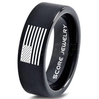 American Flag Ring, American Flag Wedding Band, 8mm Black Tungsten Ring, Black Wedding Band, Black Tungsten Band, Military Ring