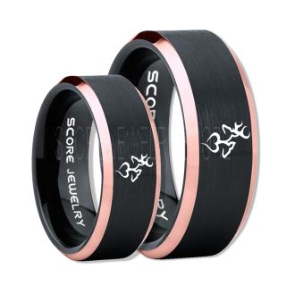 2 Piece Couple Set Buck and Doe Rings, Buck and Doe Rings, Black Tungsten Rings, Black Wedding Bands, Buck and Doe Bands, Buck and Doe Wedding Bands, Hunting Wedding Bands