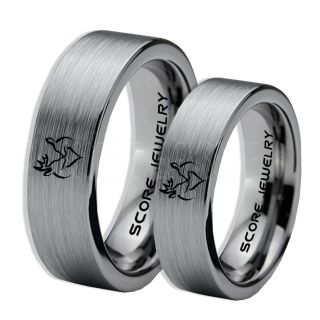 2 Piece Couple Set Buck and Doe Rings, Buck and Doe Rings, Silver Tungsten Rings, Silver Wedding Bands, Buck and Doe Bands, Buck and Doe Wedding Bands, Hunting Wedding Bands
