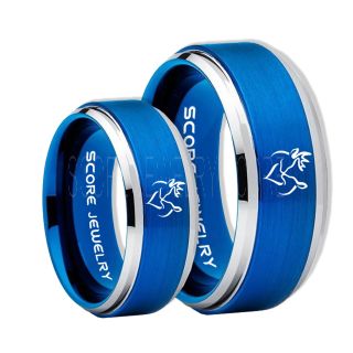 2 Piece Couple Set Buck and Doe Rings, Buck and Doe Rings, Blue Tungsten Rings, Blue Wedding Bands, Buck and Doe Bands, Buck and Doe Wedding Bands, Hunting Wedding Bands