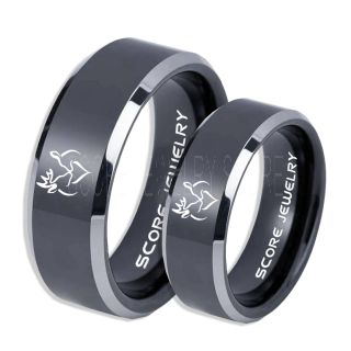 2 Piece Couple Set Buck and Doe Rings, Buck and Doe Rings, Black Tungsten Rings, Black Wedding Bands, Buck and Doe Bands, Buck and Doe Wedding Bands, Hunting Wedding Bands