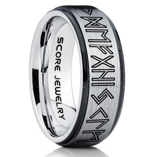 Norse Runes Ring, Norse Ring, Viking Ring, Elder Futhark Ring, Silver Norse Runes Ring, Silver Tungsten Ring, Silver  Wedding Ring, Tungsten Wedding Band