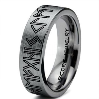 Norse Rune Ring, Norse Ring, Viking Ring, Elder Futhark Ring, Silver Norse Rune Ring, Silver Tungsten Ring, Silver  Wedding Ring, Tungsten Wedding Band