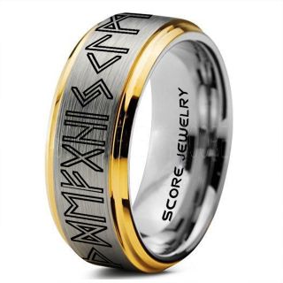 Norse Rune Ring, Norse Ring, Viking Ring, Elder Futhark Ring, Silver Norse Rune Ring, Silver Tungsten Ring, Silver  Wedding Ring, Tungsten Wedding Band