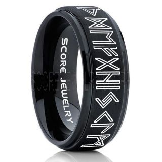 Norse Rune Ring, Norse Ring, Viking Ring, Elder Futhark Ring, Black Norse Rune Ring, Black Tungsten Ring, Black Wedding Ring, Tungsten Wedding Band