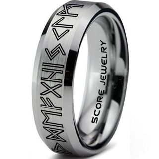 Norse Rune Ring, Norse Ring, Viking Ring, Elder Futhark Ring, Silver Norse Rune Ring, Silver Tungsten Ring, Silver  Wedding Ring, Tungsten Wedding Band