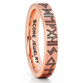 Norse Rune Ring, Norse Ring, Viking Ring, Elder Futhark Ring, 14K Rose Gold Tungsten Norse Rune Ring, 14K Rose Gold Tungsten Ring, 14K Rose Gold Wedding Ring, Tungsten Wedding Band