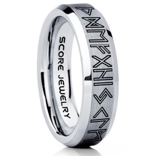 Norse Rune Ring, Norse Ring, Viking Ring, Elder Futhark Ring, Silver Norse Rune Ring, Silver Tungsten Ring, Silver  Wedding Ring, Tungsten Wedding Band