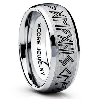 Norse Rune Ring, Norse Ring, Viking Ring, Elder Futhark Ring, Silver Norse Rune Ring, Silver Tungsten Ring, Silver  Wedding Ring, Tungsten Wedding Band