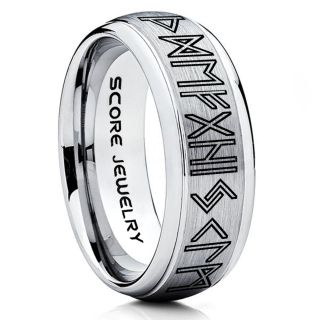 Norse Rune Ring, Norse Ring, Viking Ring, Elder Futhark Ring, Silver Norse Rune Ring, Silver Tungsten Ring, Silver  Wedding Ring, Tungsten Wedding Band