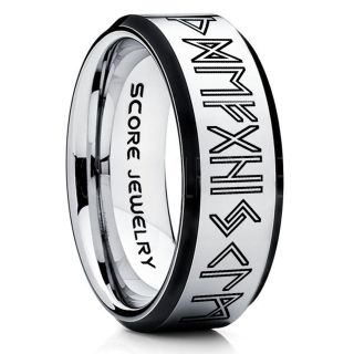 Norse Rune Ring, Norse Ring, Viking Ring, Elder Futhark Ring, Silver Norse Rune Ring, Silver Tungsten Ring, Silver  Wedding Ring, Tungsten Wedding Band