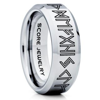 Norse Rune Ring, Norse Ring, Viking Ring, Elder Futhark Ring, Silver Norse Rune Ring, Silver Tungsten Ring, Silver  Wedding Ring, Tungsten Wedding Band