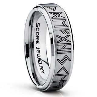 Norse Rune Ring, Norse Ring, Viking Ring, Elder Futhark Ring, Silver Norse Rune Ring, Silver Tungsten Ring, Silver  Wedding Ring, Tungsten Wedding Band