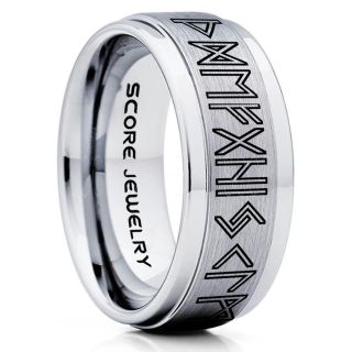 Norse Rune Ring, Norse Ring, Viking Ring, Elder Futhark Ring, Silver Norse Rune Ring, Silver Tungsten Ring, Silver  Wedding Ring, Tungsten Wedding Band
