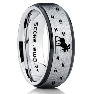Moose Ring, Moose Hunting Ring, Silver Tungsten Ring, Silver Wedding Band, Hunting Ring, Moose Tracks Wedding Band, Moose Tracks Ring
