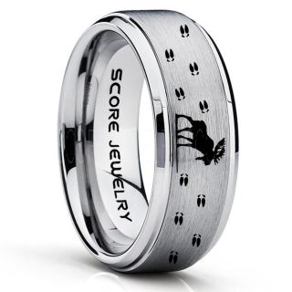 Moose Ring, Moose Hunting Ring, Silver Tungsten Ring, Silver Wedding Band, Hunting Ring, Moose Tracks Wedding Band, Moose Tracks Ring