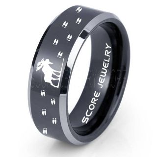 Moose Ring, Moose Hunting Ring, Black Tungsten Ring, Black Wedding Band, Hunting Ring, Moose Tracks Wedding Band, Moose Tracks Ring
