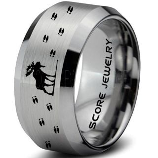 Moose Ring, Moose Hunting Ring, Silver Tungsten Ring, Silver Wedding Band, Hunting Ring, Moose Tracks Wedding Band, Moose Tracks Ring