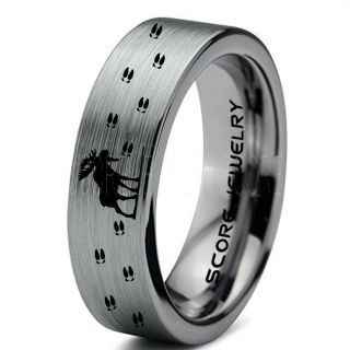 Moose Ring, Moose Hunting Ring, Silver Tungsten Ring, Silver Wedding Band, Hunting Ring, Moose Tracks Wedding Band, Moose Tracks Ring