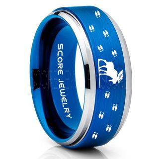 Moose Ring, Moose Hunting Ring, Blue Tungsten Ring, Blue Wedding Band, Hunting Ring, Moose Tracks Wedding Band, Moose Tracks Ring
