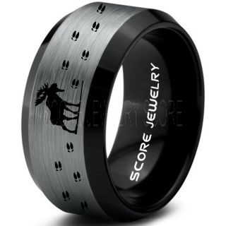 Moose Ring, Moose Hunting Ring, Silver Tungsten Ring, Silver Wedding Band, Hunting Ring, Moose Tracks Wedding Band, Moose Tracks Ring