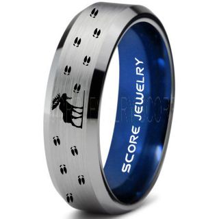 Moose Ring, Moose Hunting Ring, Silver Tungsten Ring, Silver Wedding Band, Hunting Ring, Moose Tracks Wedding Band, Moose Tracks Ring