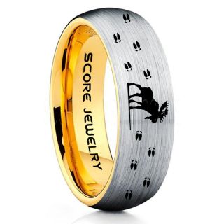 Moose Ring, Moose Hunting Ring, Silver Tungsten Ring, Silver Wedding Band, Hunting Ring, Moose Tracks Wedding Band, Moose Tracks Ring